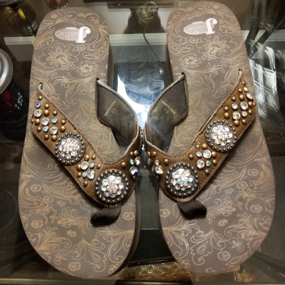WOMEN'S JUSTIN RHINESTONE FILP- FLOP SZ.11